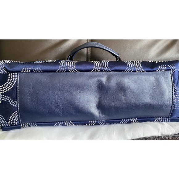 COACH Sophia Cobalt Navy Blue Dotted OP Signature Shoulder Satchel Retired style - Picture 11 of 12